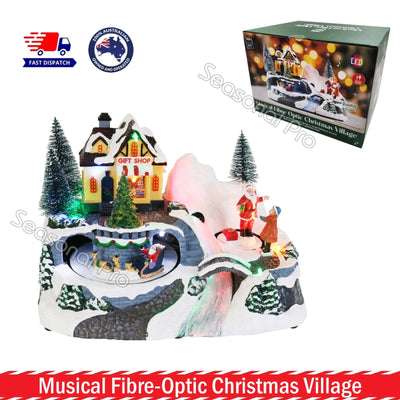Musical Fibre Optic Christmas Village LED Light Up Animated Santa Sleigh / Train