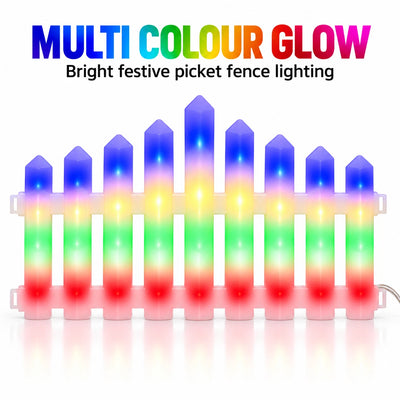 2.8m 288 LED Multicolour Picket Fence Christmas Lights - 8 Piece Set