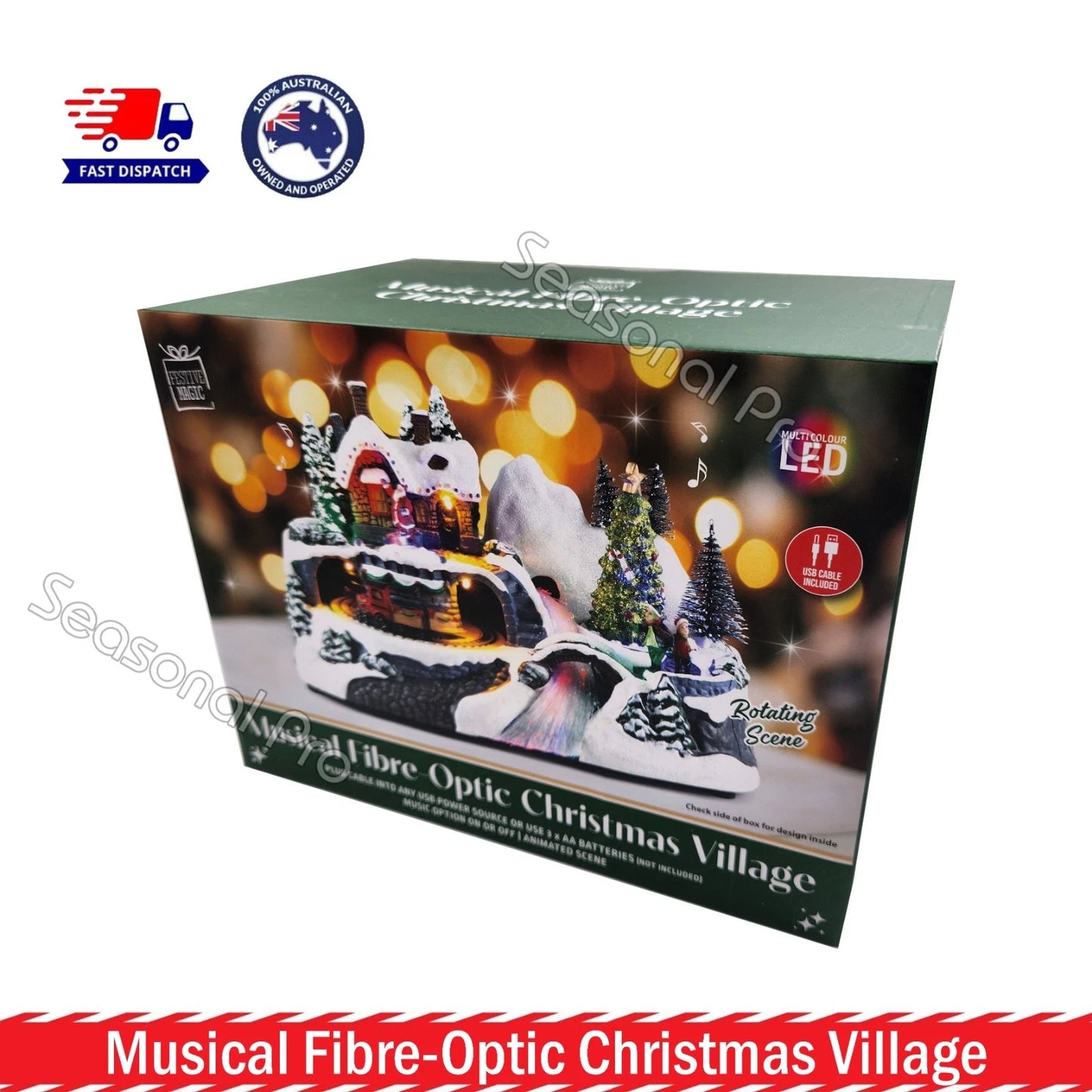 Musical Fibre Optic Christmas Village LED Light Up Animated Santa Sleigh / Train