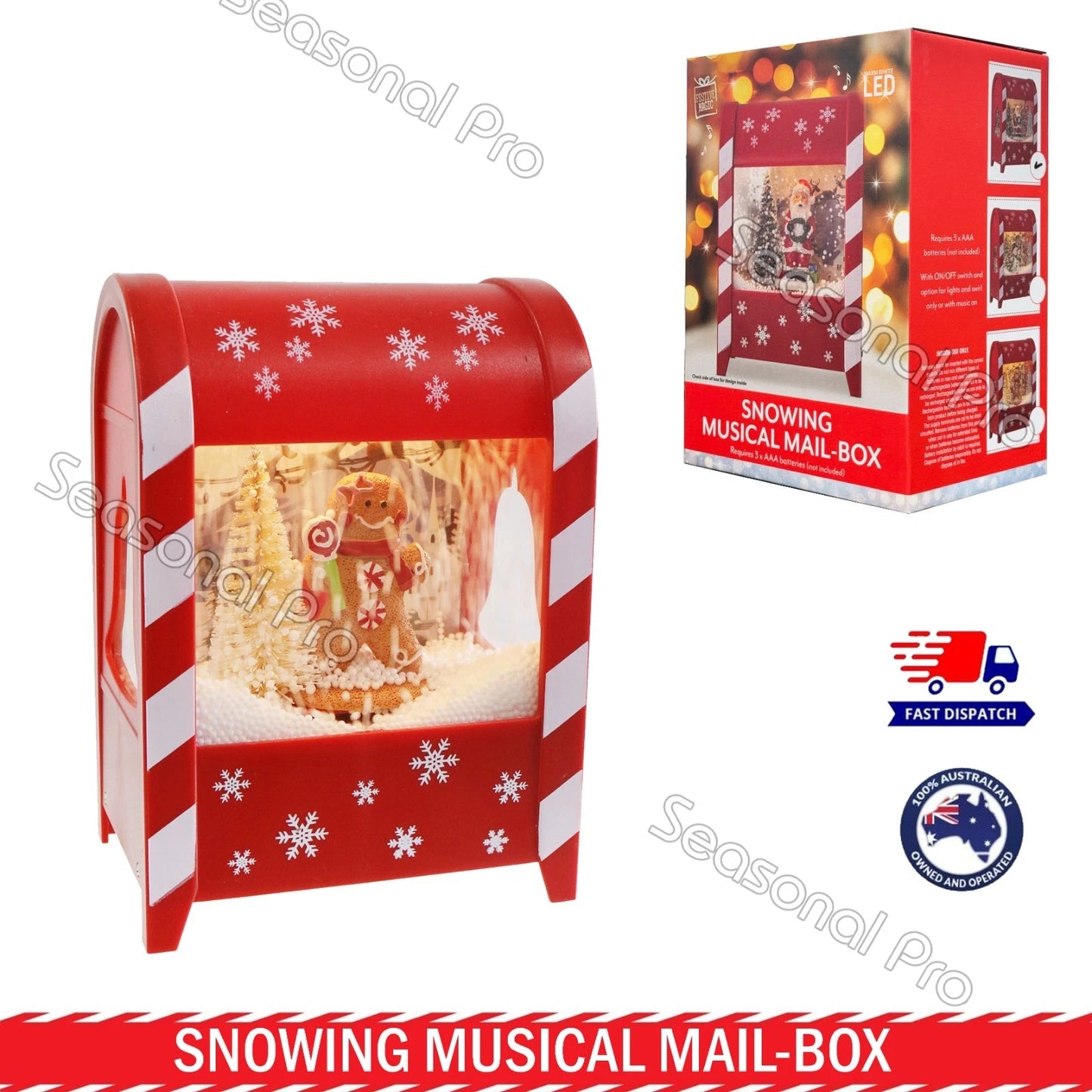 Snowing Musical Mailbox Christmas Decoration Light Up Santa Snowman Gingerbread
