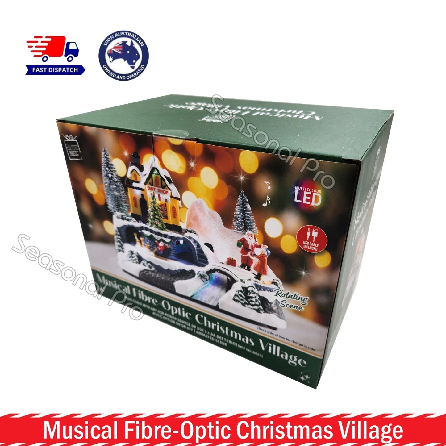 Musical Fibre Optic Christmas Village LED Light Up Animated Santa Sleigh / Train
