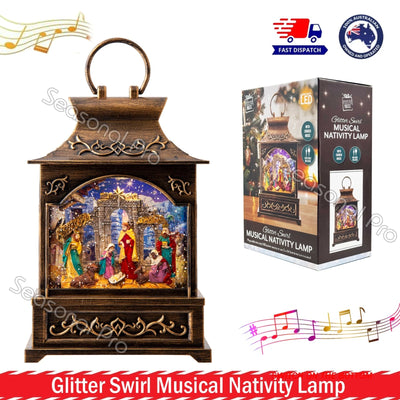 Glitter Swirl Musical Nativity Lamp Church Music Christmas USB / Battery Powered
