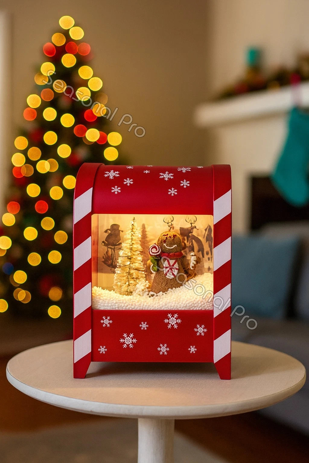 Snowing Musical Mailbox Christmas Decoration Light Up Santa Snowman Gingerbread