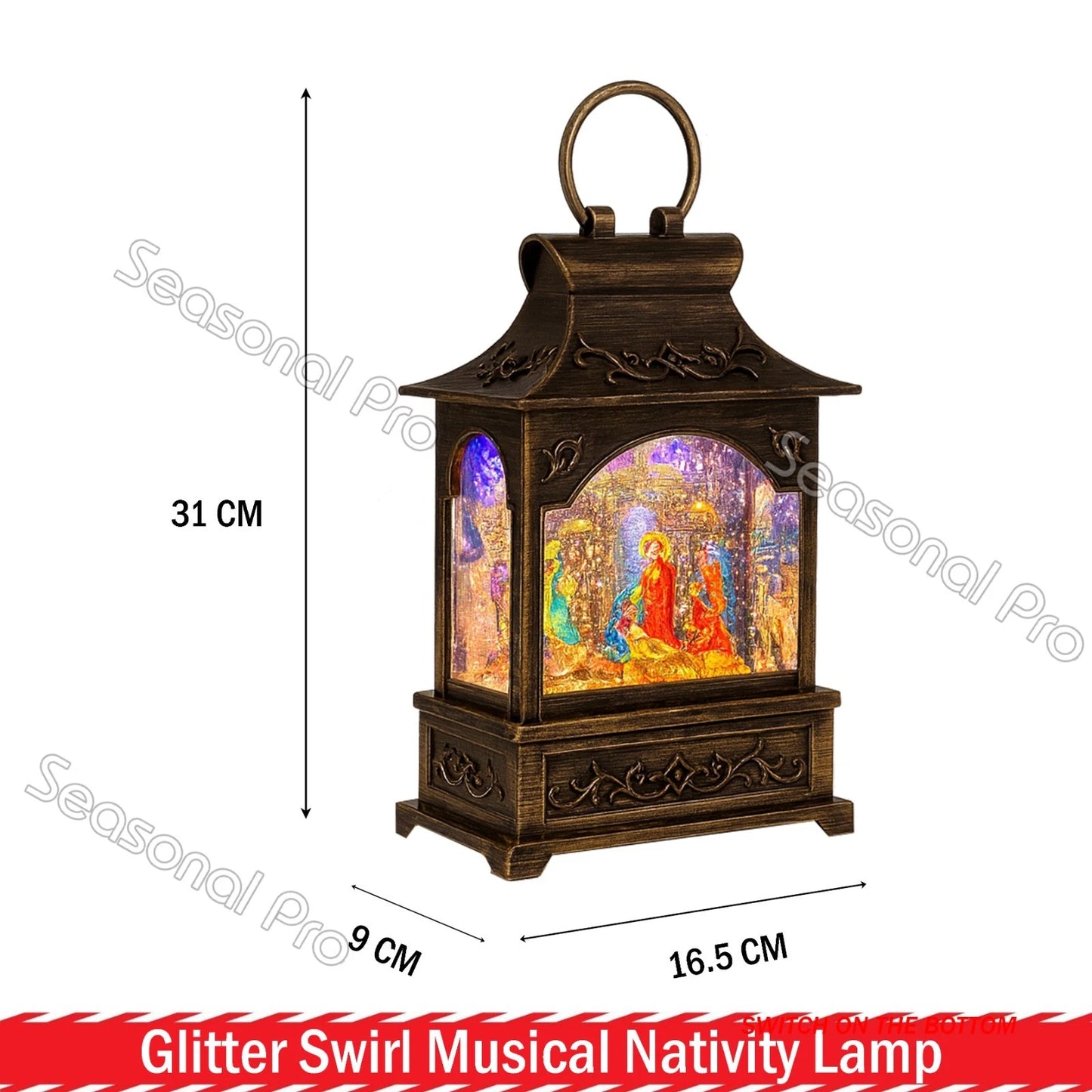 Glitter Swirl Musical Nativity Lamp Church Music Christmas USB / Battery Powered