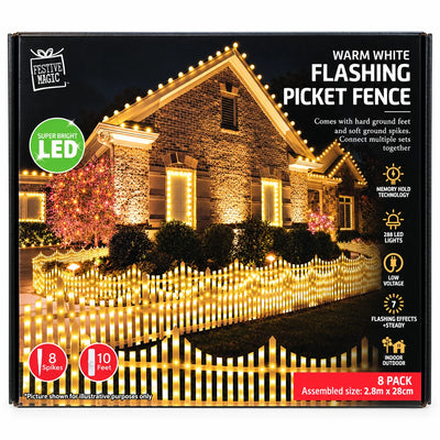 2.8m 288 LED Multicolour Picket Fence Christmas Lights - 8 Piece Set