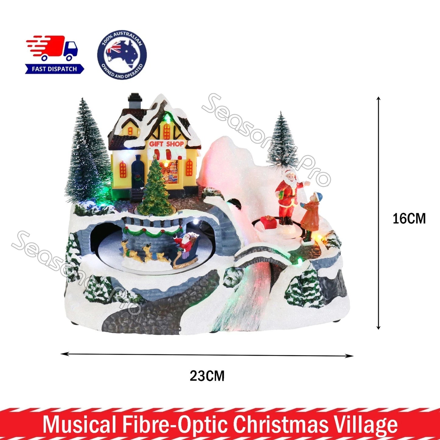 Musical Fibre Optic Christmas Village LED Light Up Animated Santa Sleigh / Train