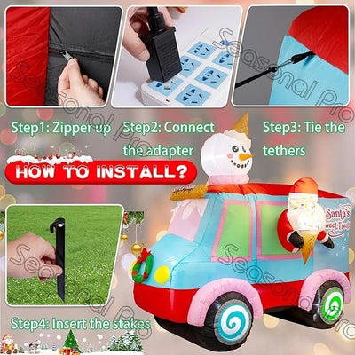 2.4m Santa Sweet Treats Van Inflatable Christmas Decoration Outdoor LED Lights
