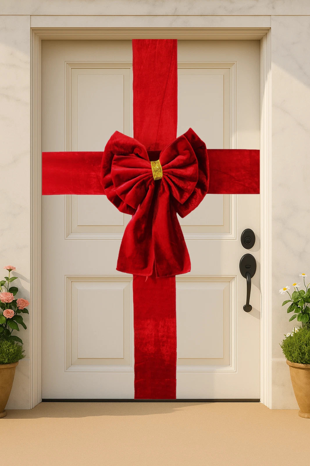 Red Velvet Christmas Front Door Ribbon Bow Sash Set Gift Wrap Decoration