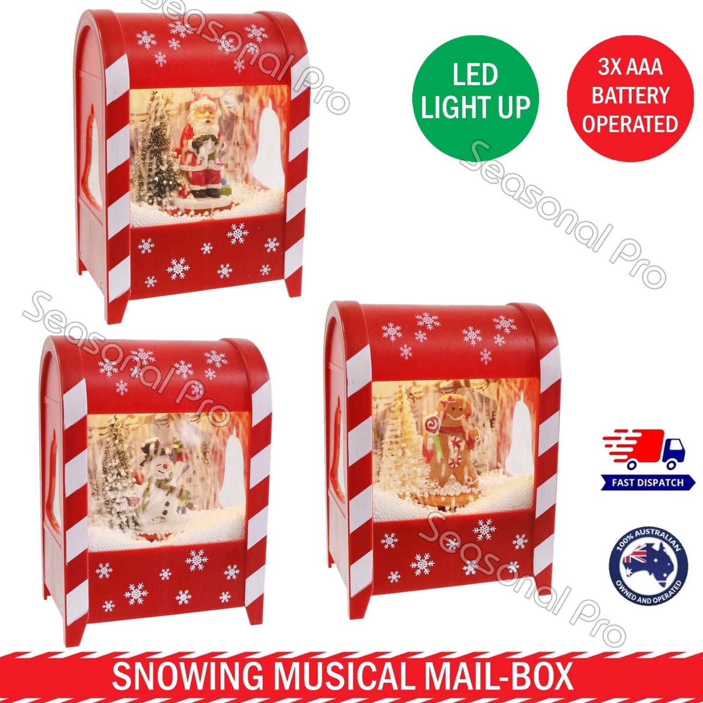 Snowing Musical Mailbox Christmas Decoration Light Up Santa Snowman Gingerbread