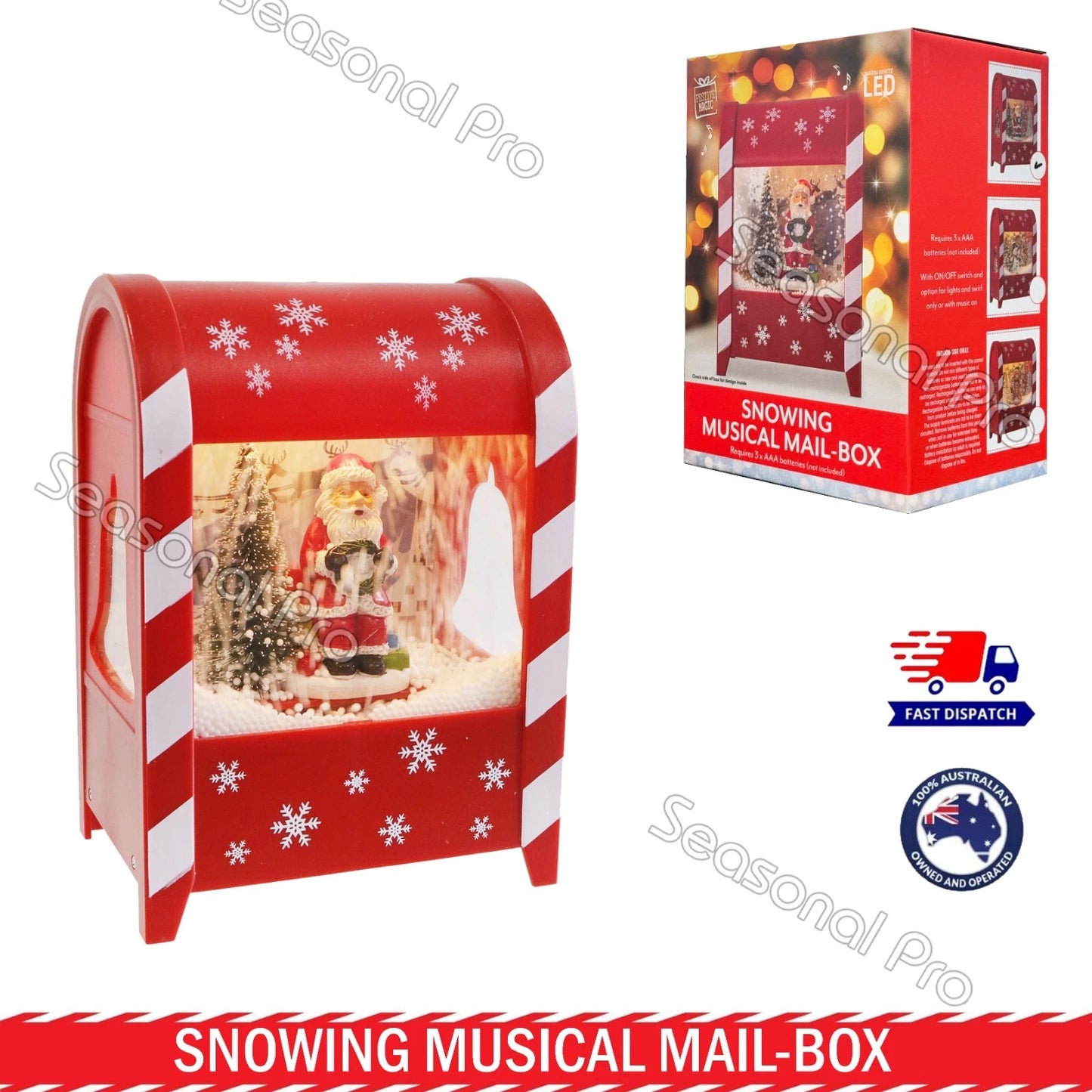 Snowing Musical Mailbox Christmas Decoration Light Up Santa Snowman Gingerbread