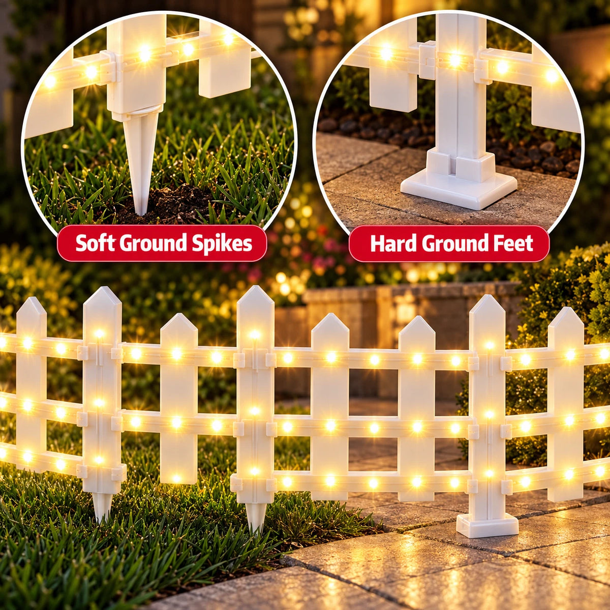 2.8m 288 LED Multicolour Picket Fence Christmas Lights - 8 Piece Set