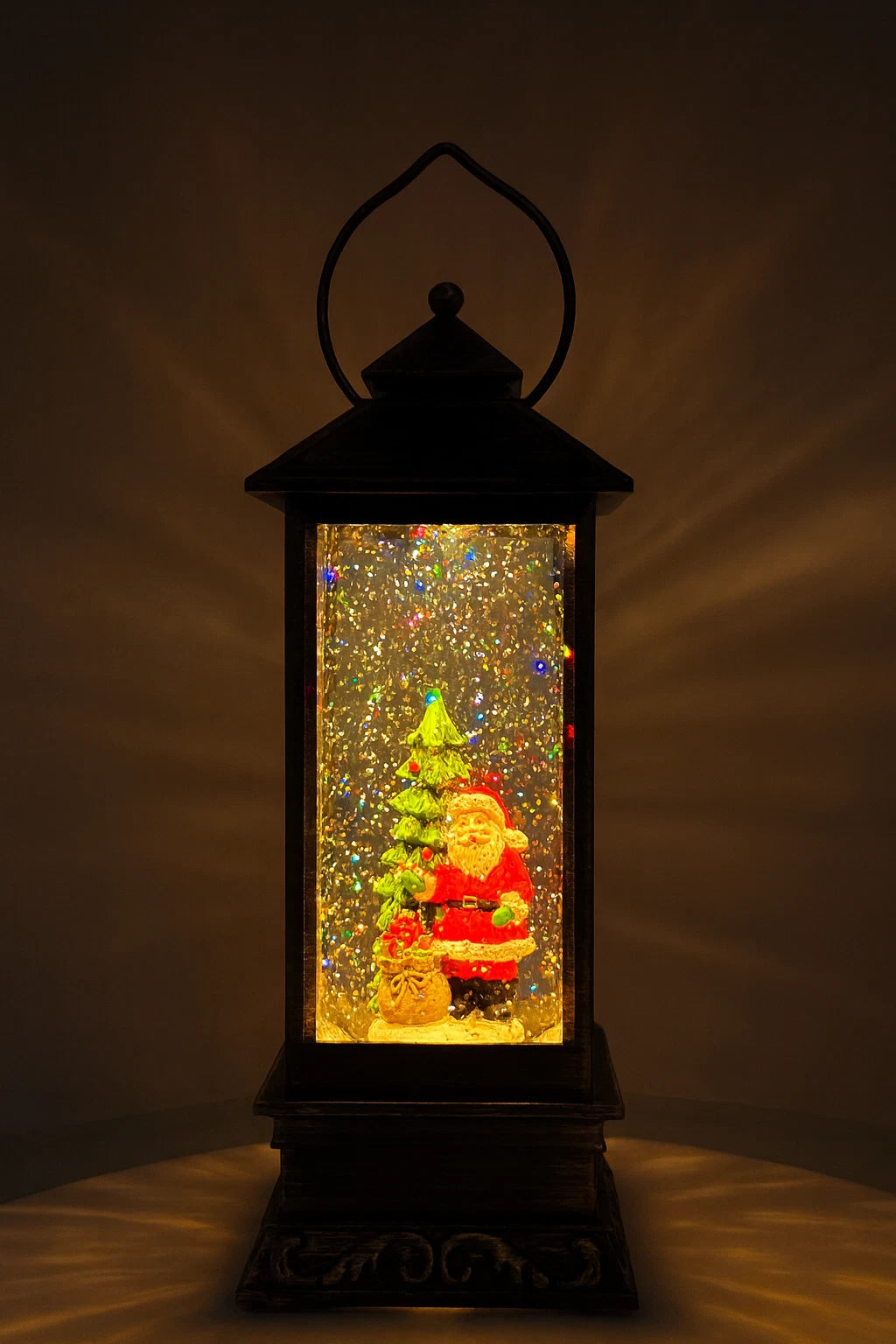 32cm LED Glitter Swirl Musical Lantern Christmas Santa USB Battery Light Up Decoration