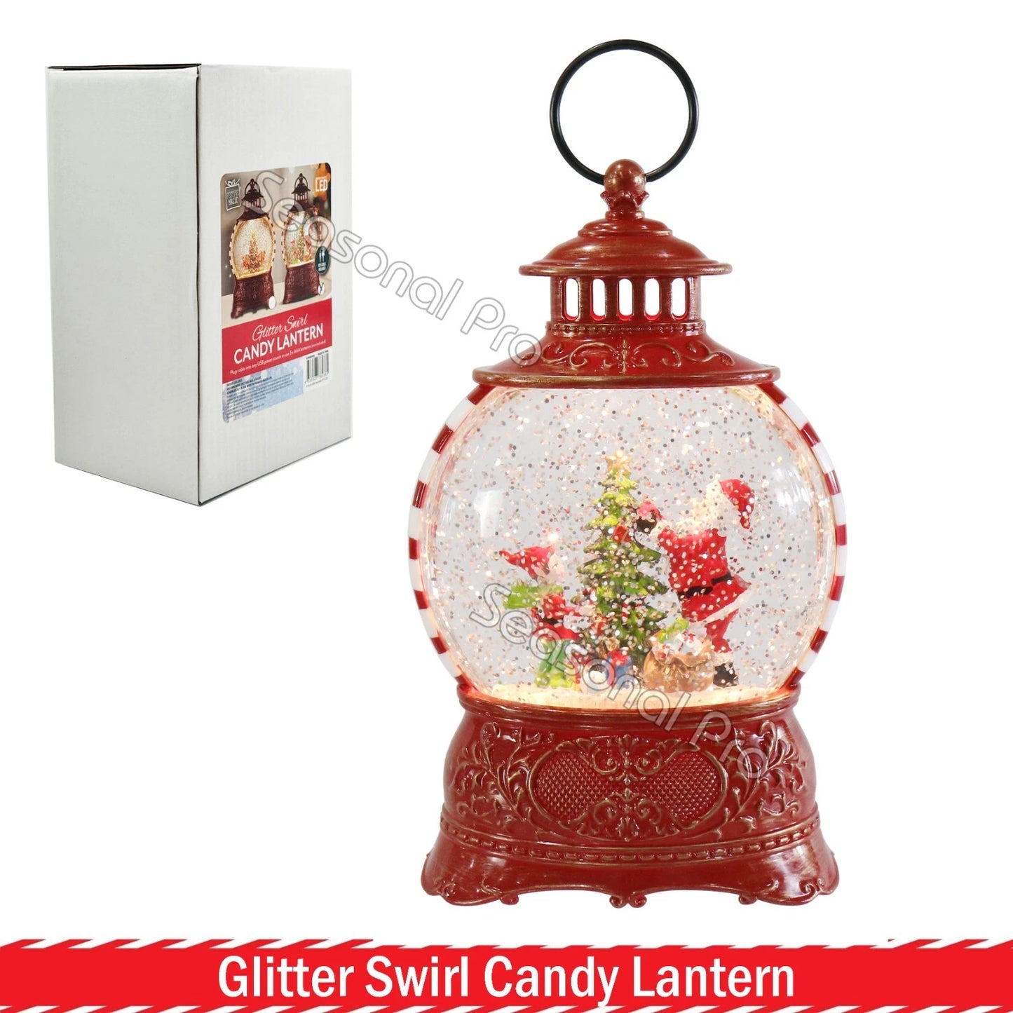 Glitter Swirl Lantern Snow Globe Christmas Elf Santa Tree LED Light Decoration
