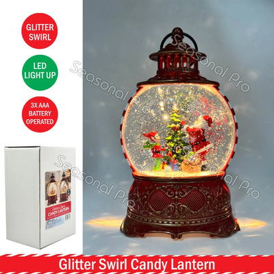 Glitter Swirl Lantern Snow Globe Christmas Elf Santa Tree LED Light Decoration