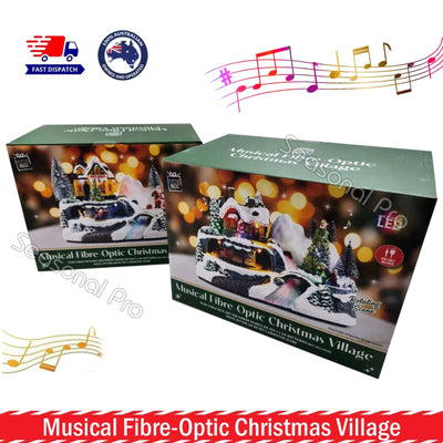 Musical Fibre Optic Christmas Village LED Light Up Animated Santa Sleigh / Train