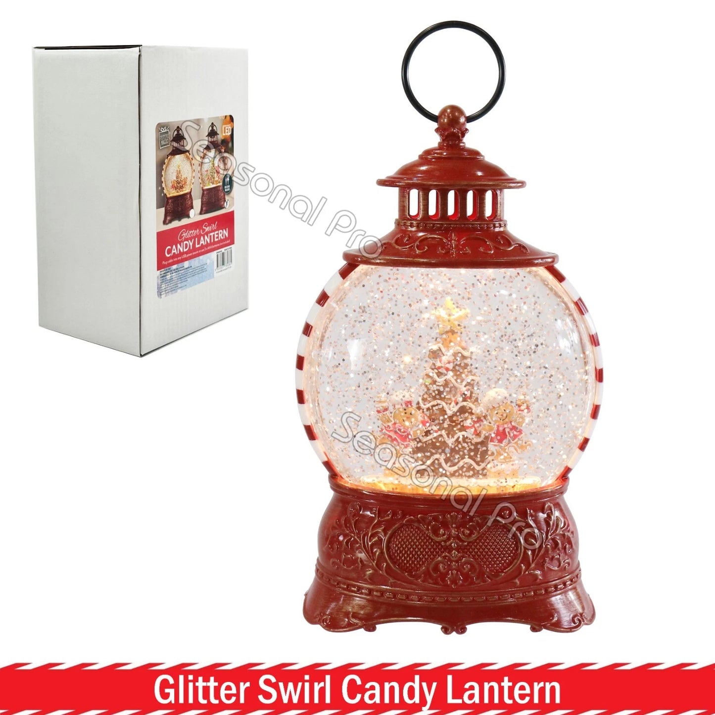 Glitter Swirl Lantern Snow Globe Christmas Elf Santa Tree LED Light Decoration