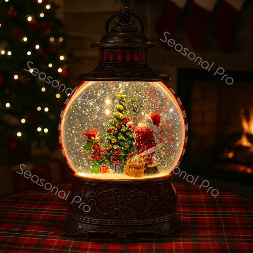 Glitter Swirl Lantern Snow Globe Christmas Elf Santa Tree LED Light Decoration