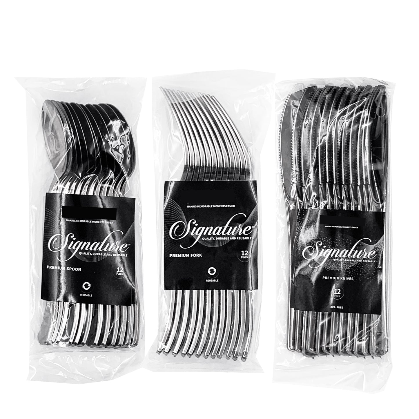 Reusable Metallic Silver Plastic Cutlery Set