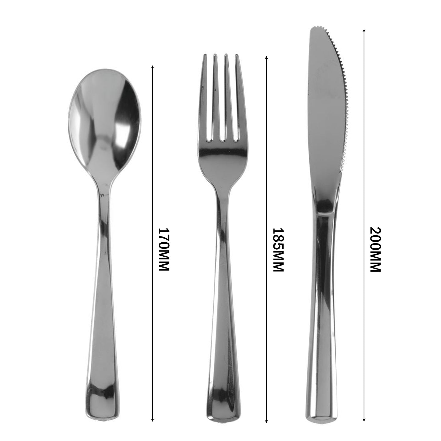 Reusable Metallic Silver Plastic Cutlery Set