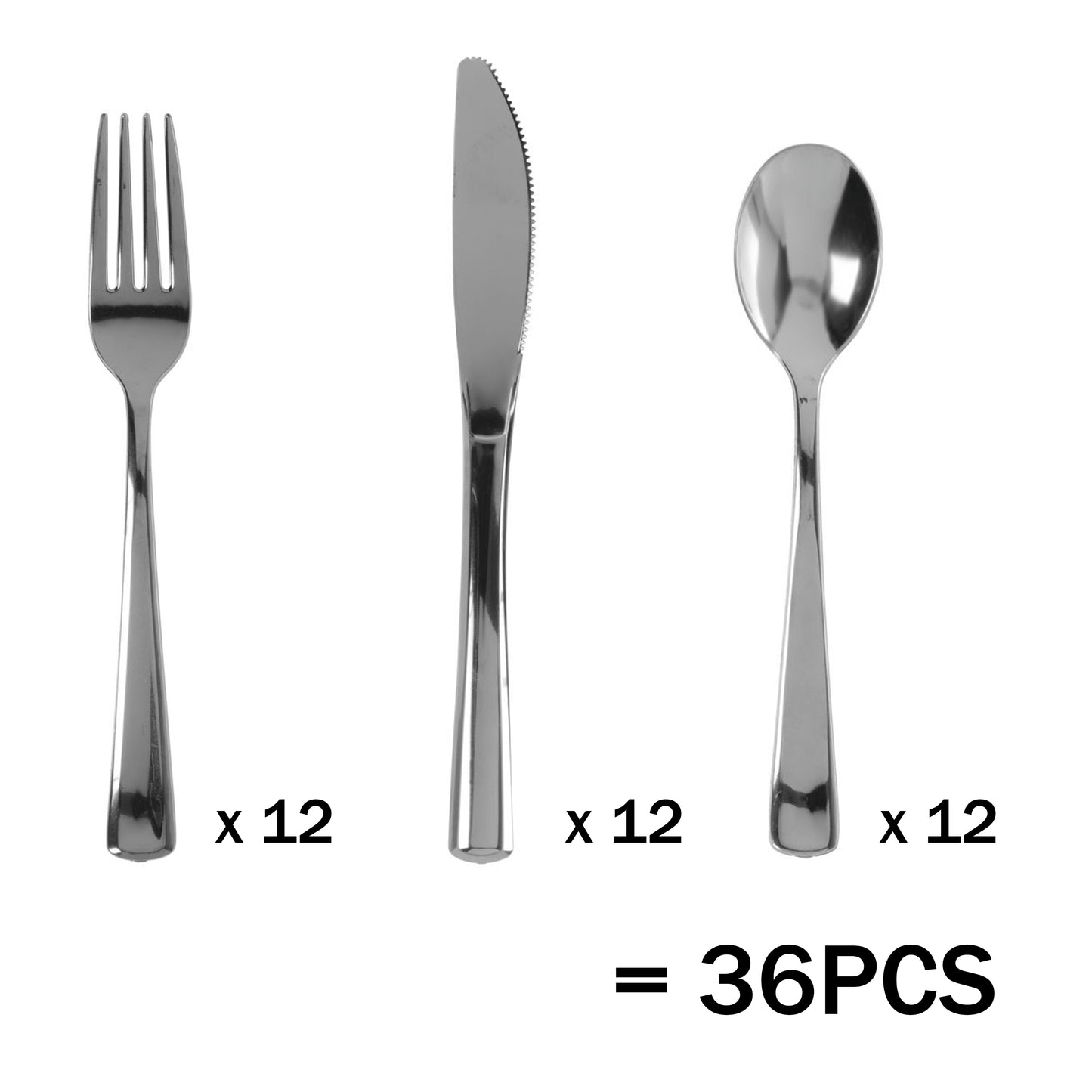 Reusable Metallic Silver Plastic Cutlery Set