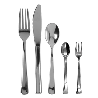 120 x Reusable Metallic Silver Plastic Cutlery 5 Types