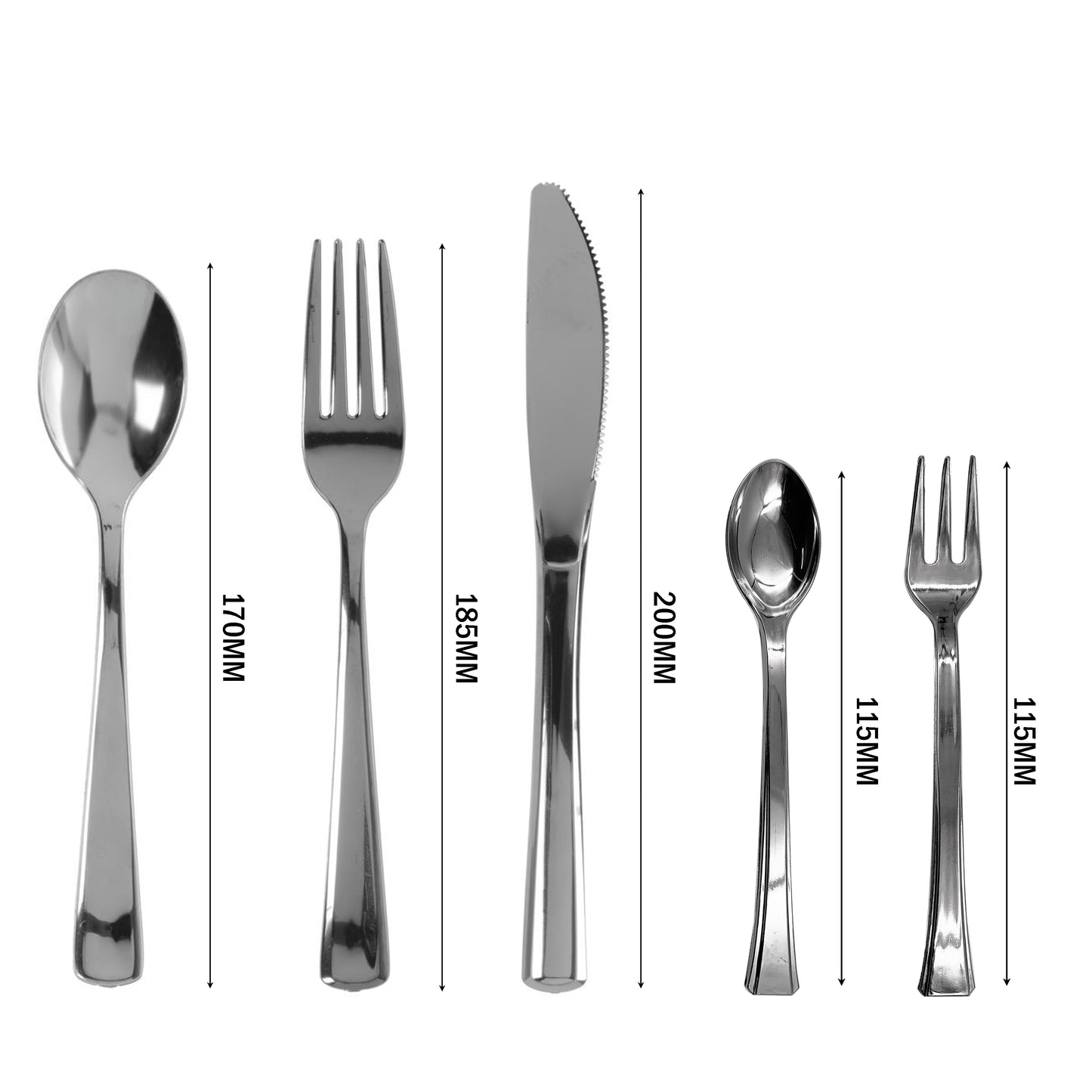 120 x Reusable Metallic Silver Plastic Cutlery 5 Types