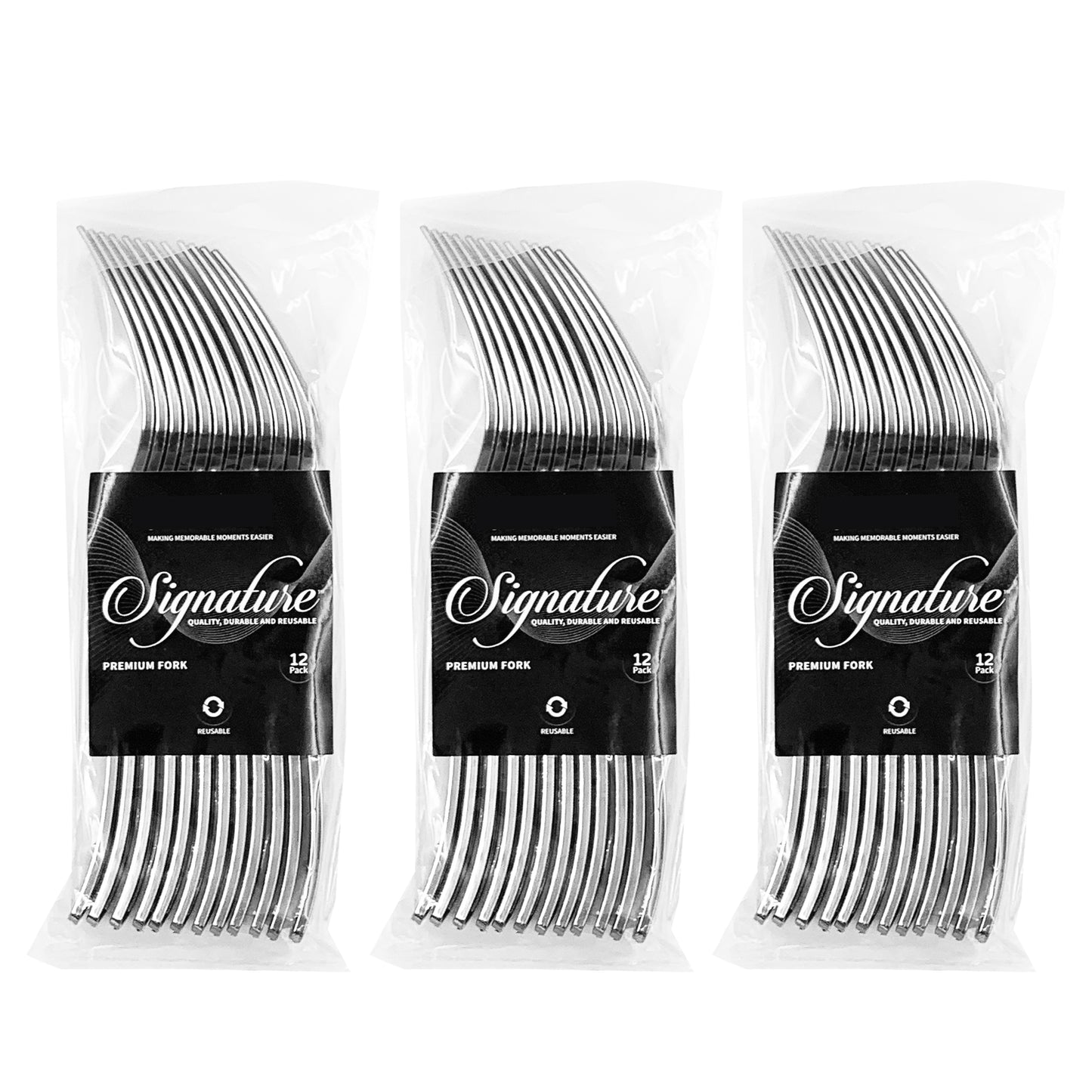 300 x Reusable Metallic Silver Plastic Forks