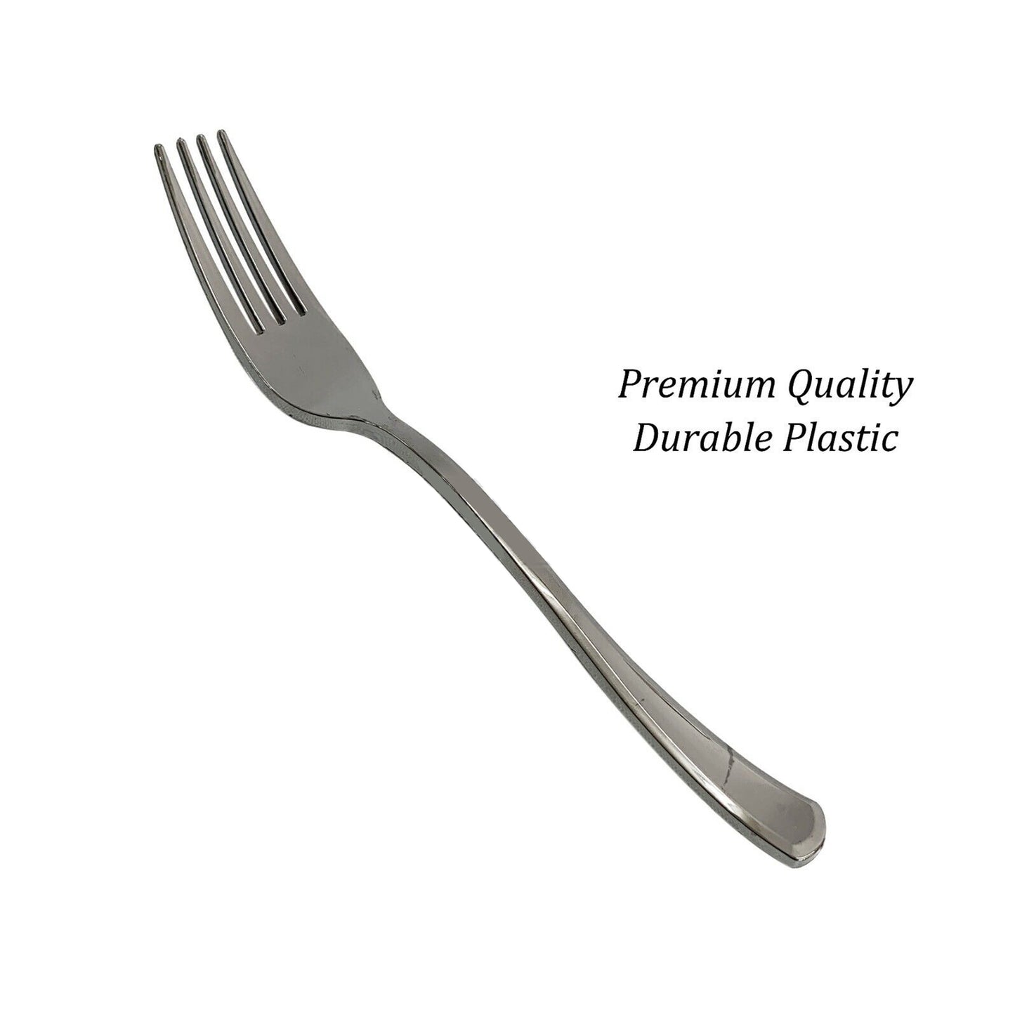 300 x Reusable Metallic Silver Plastic Forks