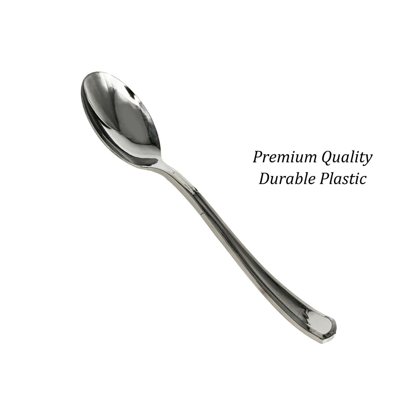 300 x Reusable Metallic Silver Plastic Spoons