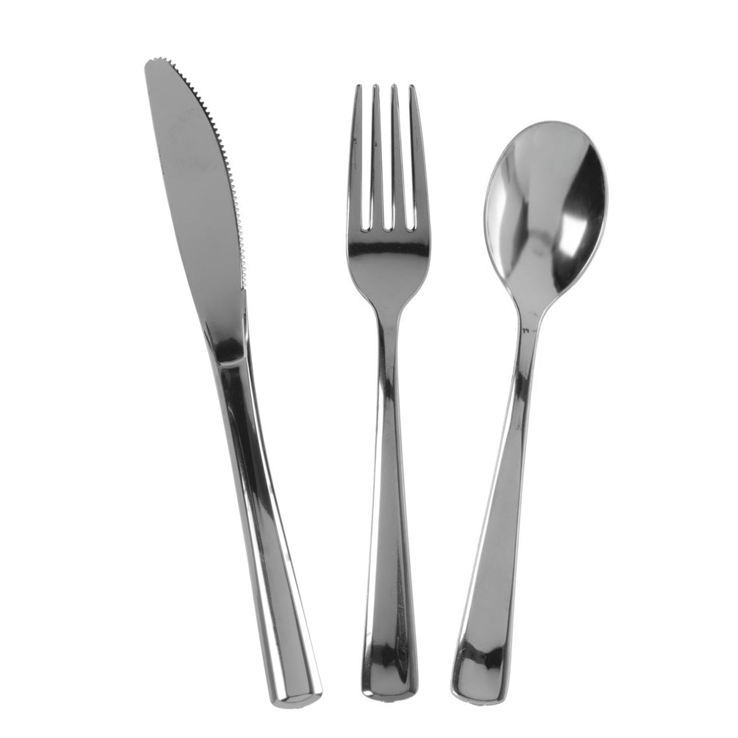 Reusable Metallic Silver Plastic Cutlery Set