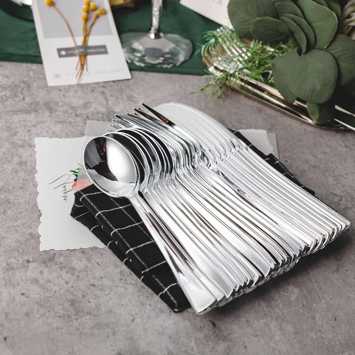 Reusable Metallic Silver Plastic Cutlery Set