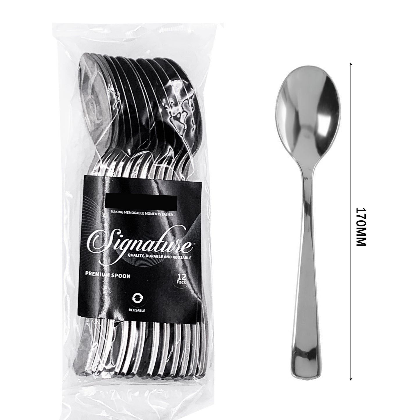 300 x Reusable Metallic Silver Plastic Spoons