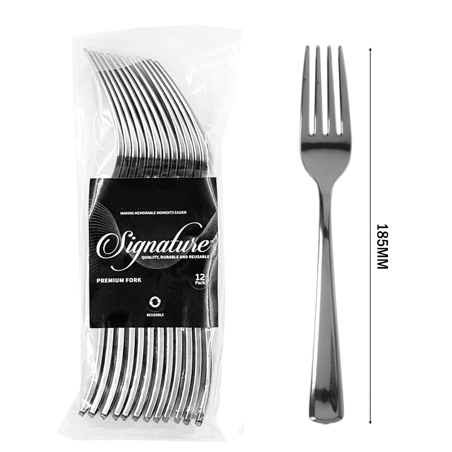 12 x Reusable Metallic Silver Plastic Forks