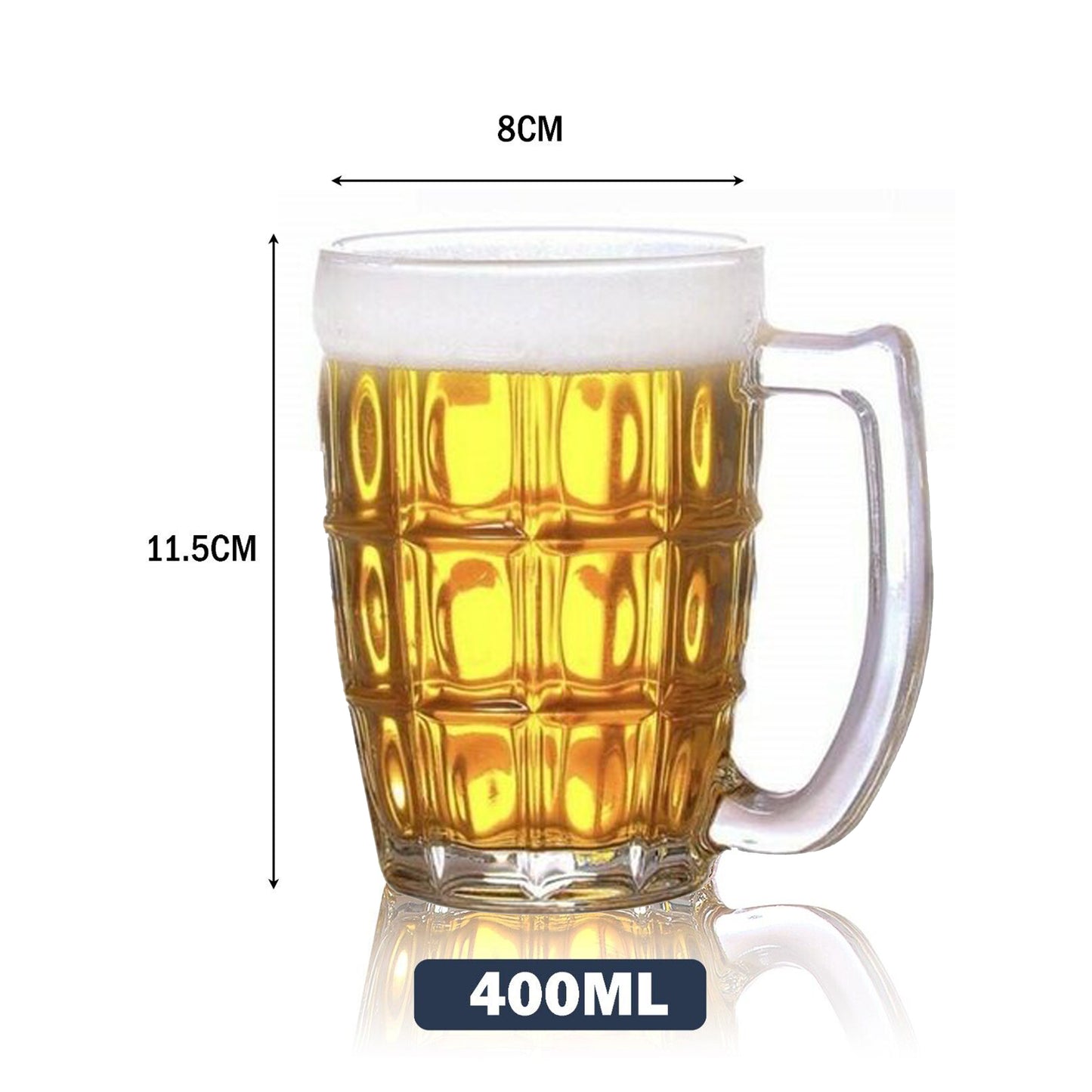 6pk Beer Mug With Handle 400ml Dimple Print