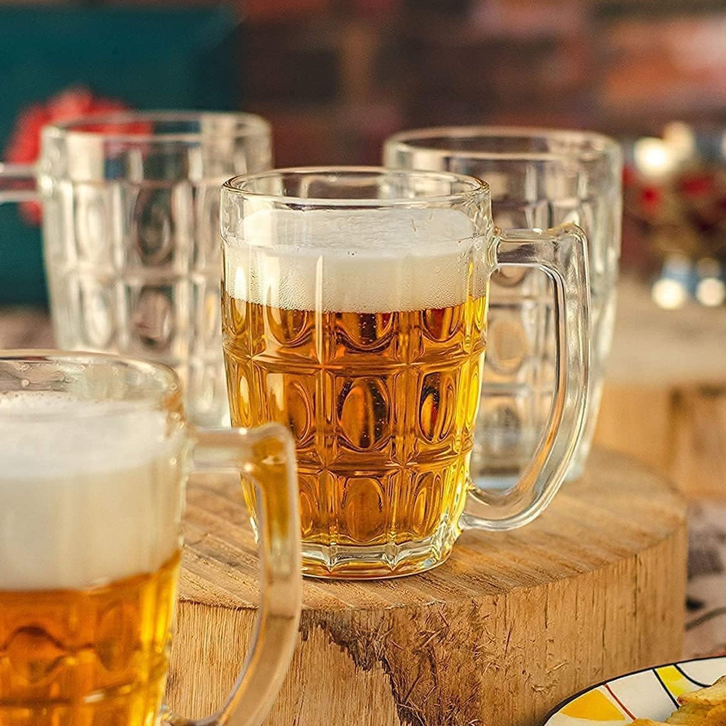 6pk Beer Mug With Handle 400ml Dimple Print