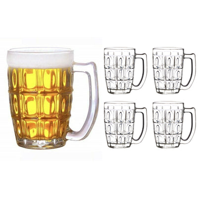 6pk Beer Mug With Handle 400ml Dimple Print