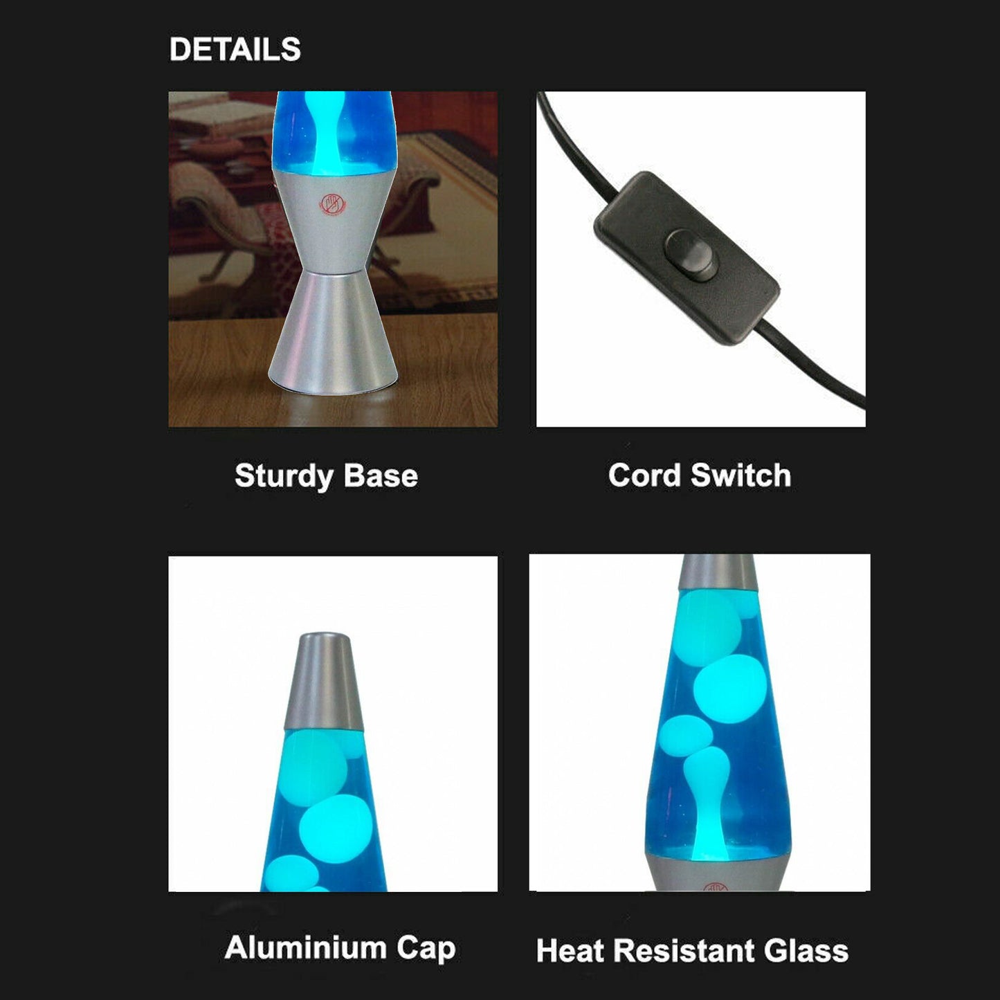 37cm Large Lava Lamps - Blue & White