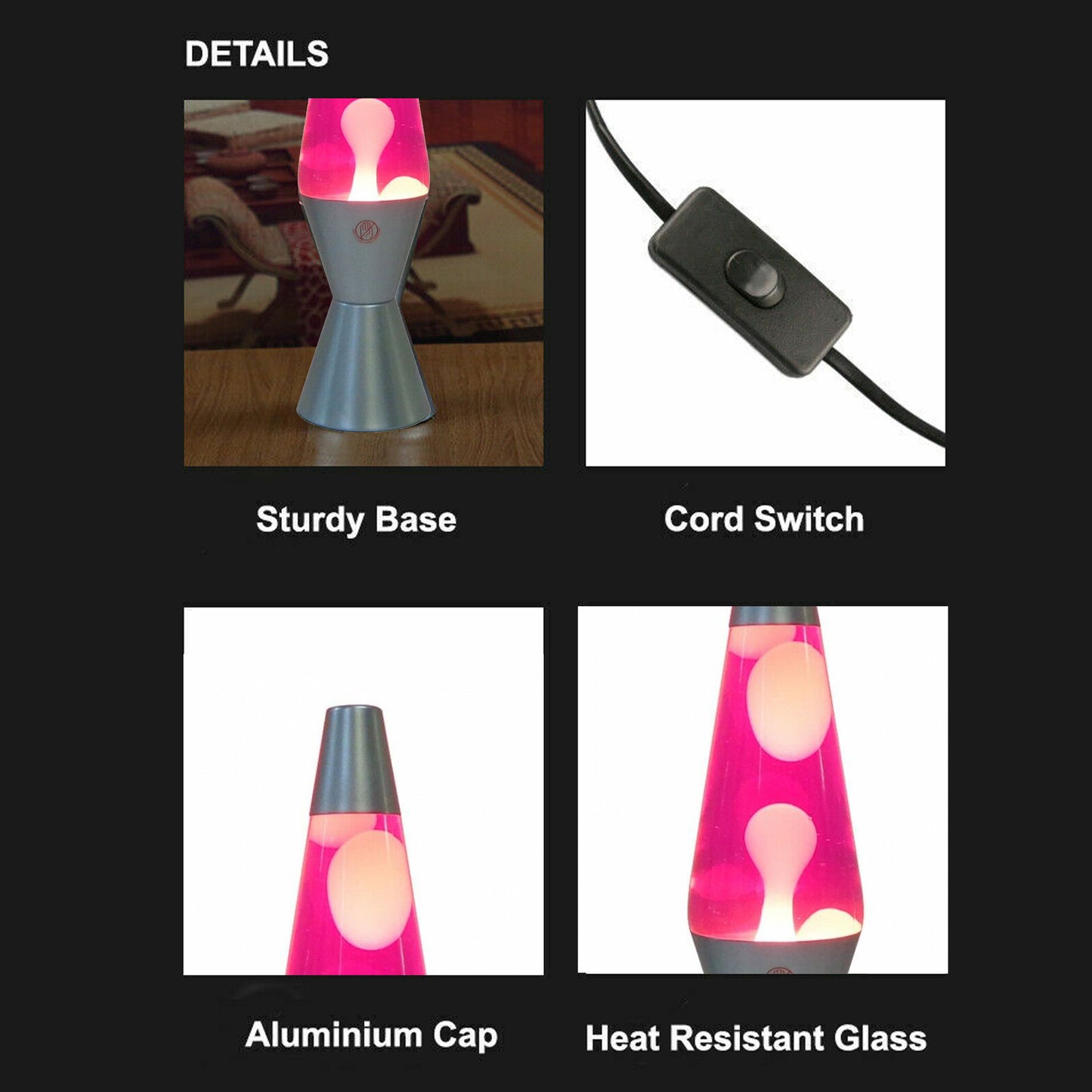 37cm Large Lava Lamps - Pink & White