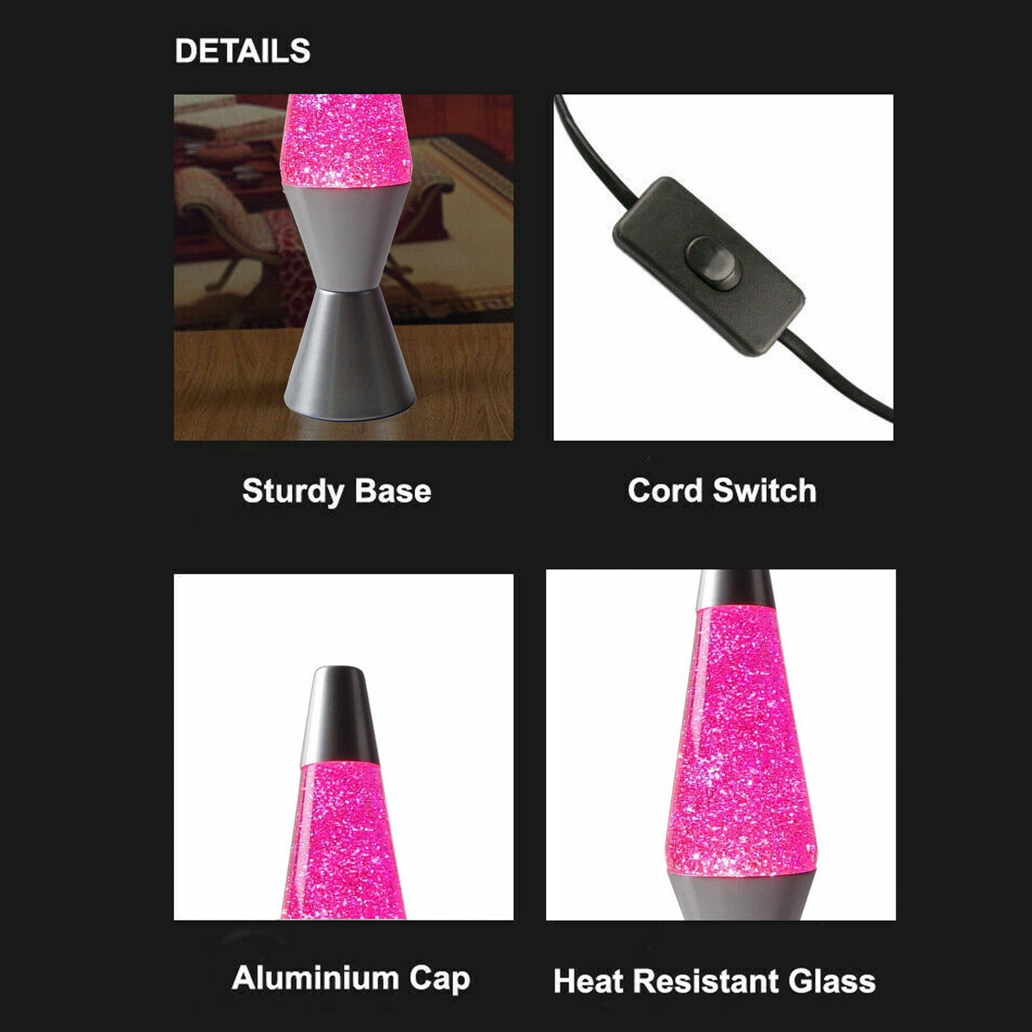 37cm Large Lava Lamps - Glitter Pink