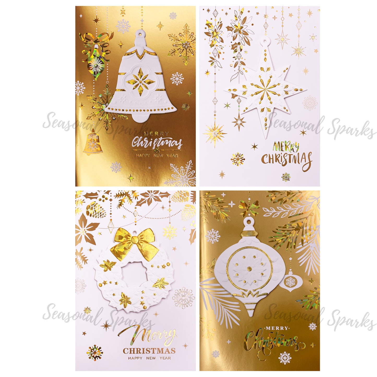 Gold 3D Christmas Greeting Cards & Envelopes – Pack of 12