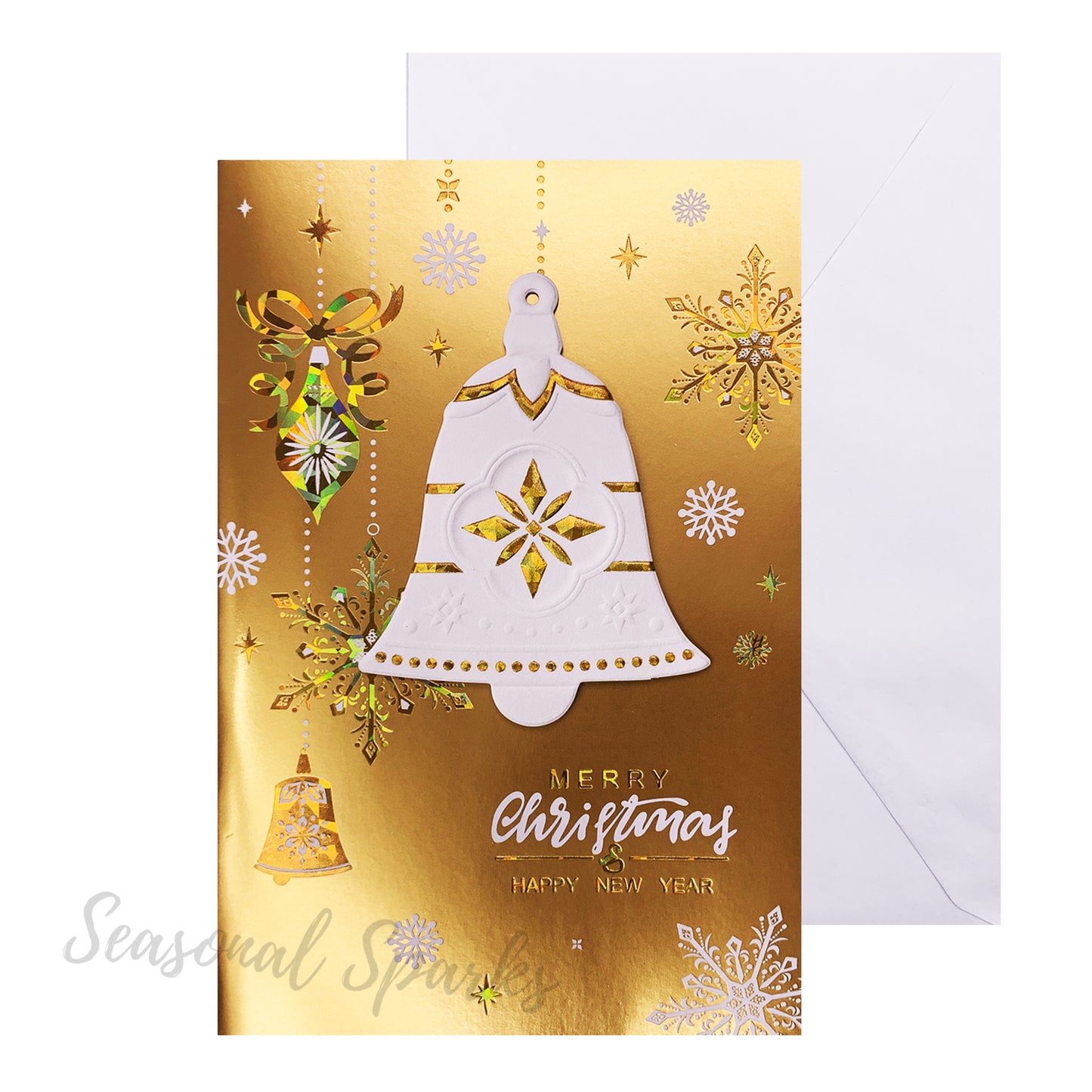 Gold 3D Christmas Greeting Cards & Envelopes – Pack of 12