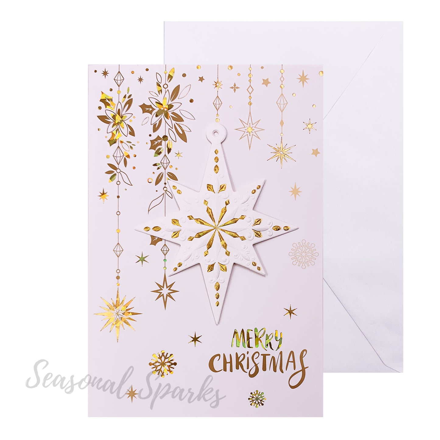 Gold 3D Christmas Greeting Cards & Envelopes – Pack of 12