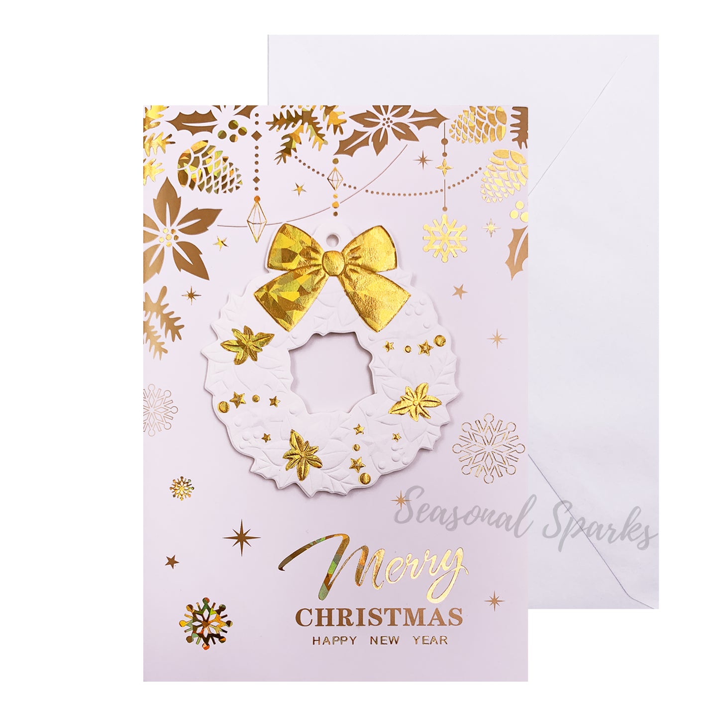 Gold 3D Christmas Greeting Cards & Envelopes – Pack of 12