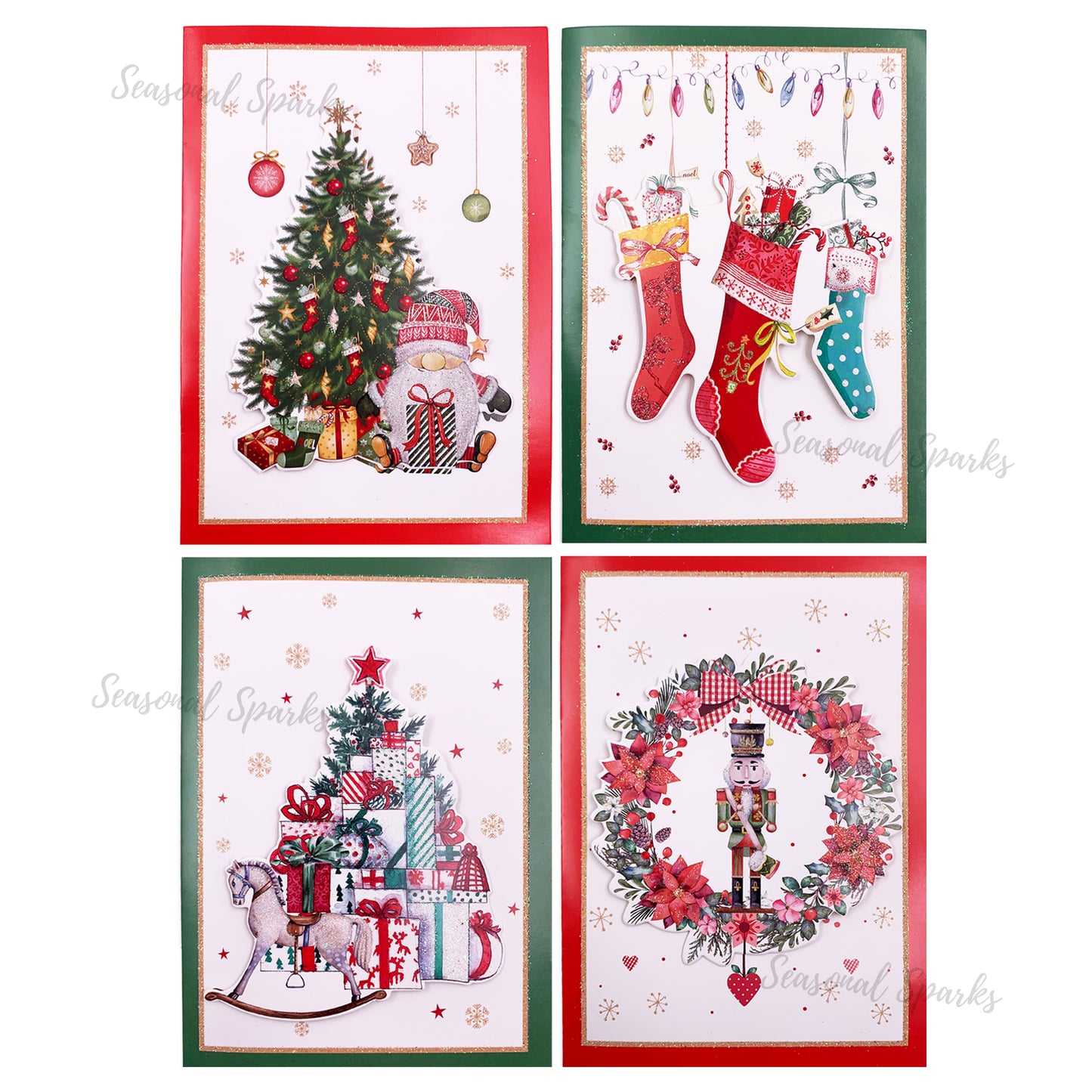 Glitter 3D Christmas Greeting Cards & Envelopes – Pack of 6