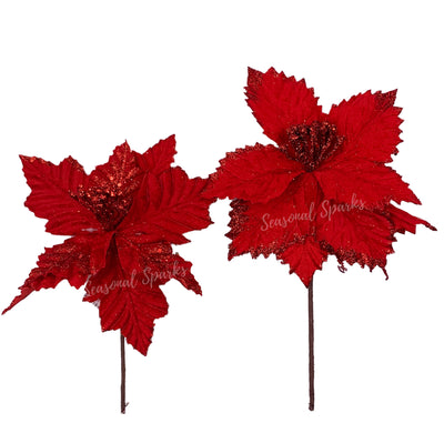 Glitter Red Poinsettia Pick – Pack of 1