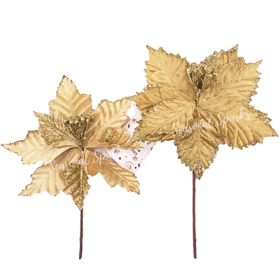 Glitter Gold Poinsettia Pick – Pack of 1