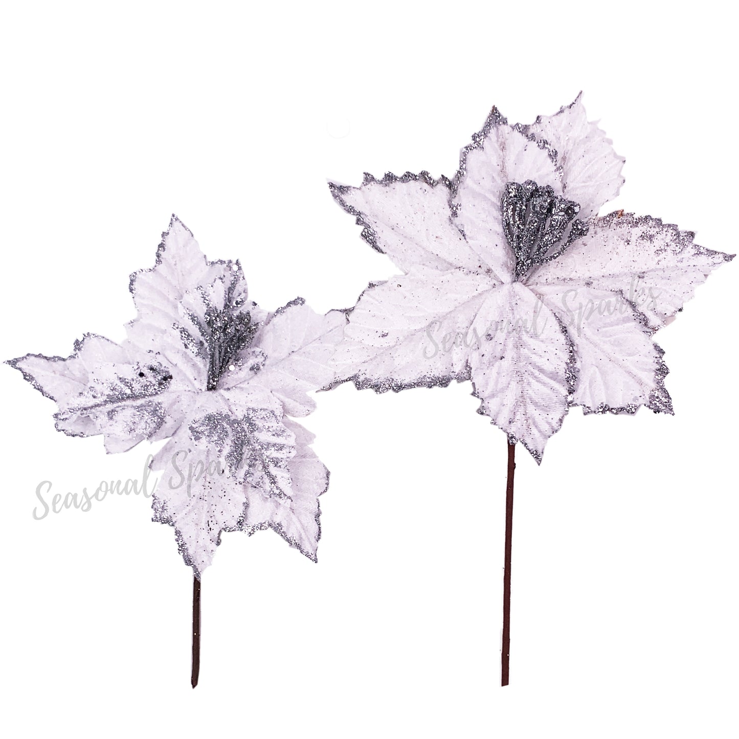 Glitter Silver White Poinsettia Pick – Pack of 1