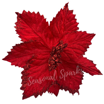 Glitter Red Poinsettia Pick – Pack of 1