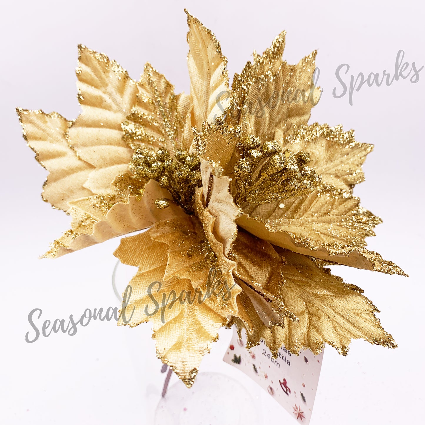 Glitter Gold Poinsettia Pick – Pack of 1