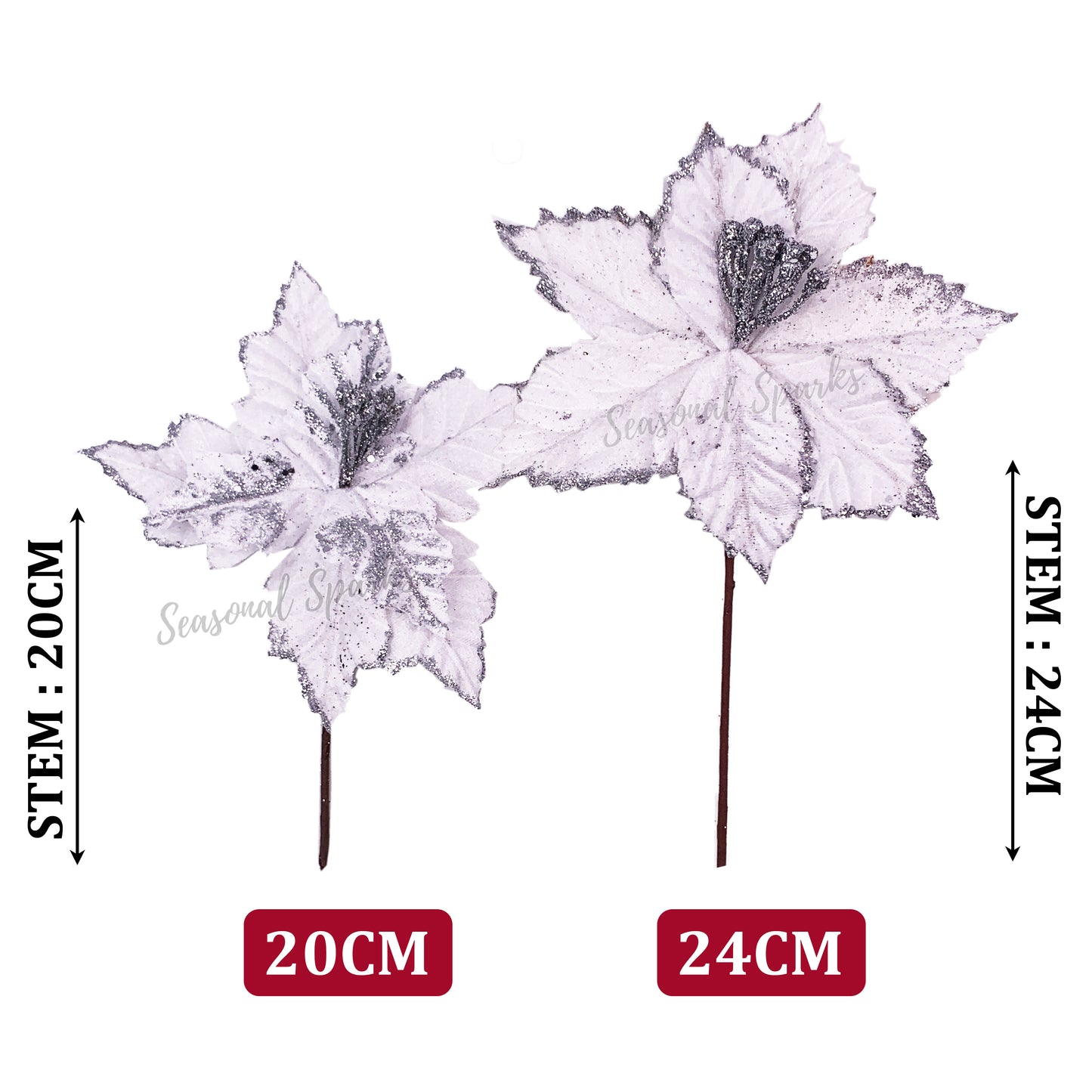 Glitter Silver White Poinsettia Pick – Pack of 1